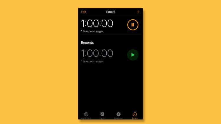 A graphic with a yellow background showing a screen-shot of a 1 hour countdown timer from a mobile phone screen