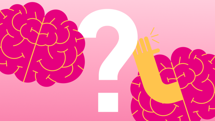 A cartoon of a question mark and two brains.
