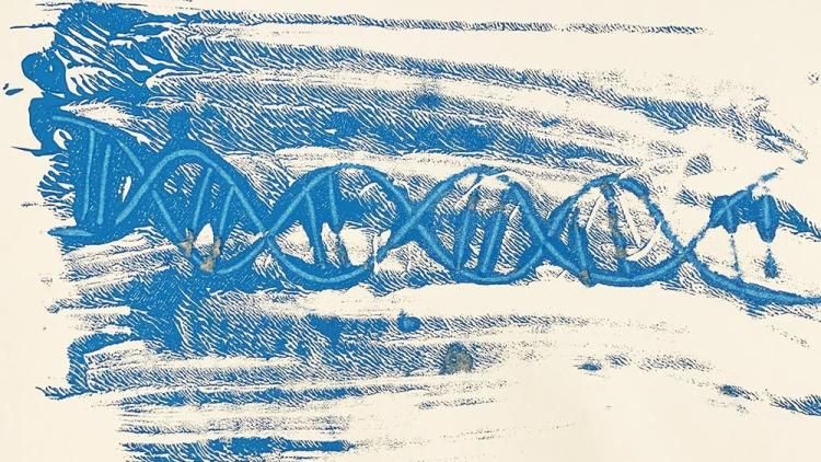 A handmade print of a DNA design on a piece of paper.