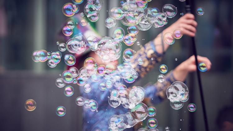 A child makes bubbles
